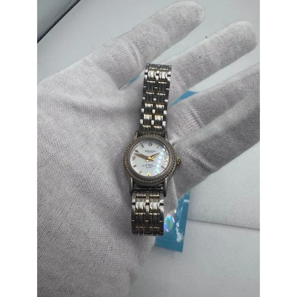 Swanson Japan Quartz Watch Two-Tone Day Date Diamond Vintage